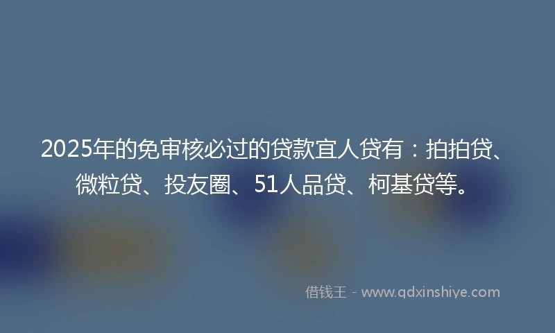 2025年的免审核必过的贷款宜人贷有：拍拍贷、微粒贷、投友圈、51人品贷、柯基贷等。