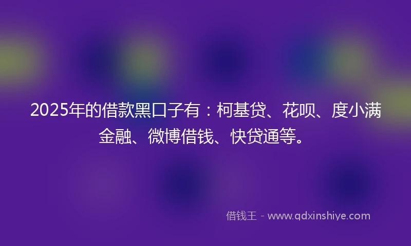 2025年的借款黑口子有：柯基贷、花呗、度小满金融、微博借钱、快贷通等。
