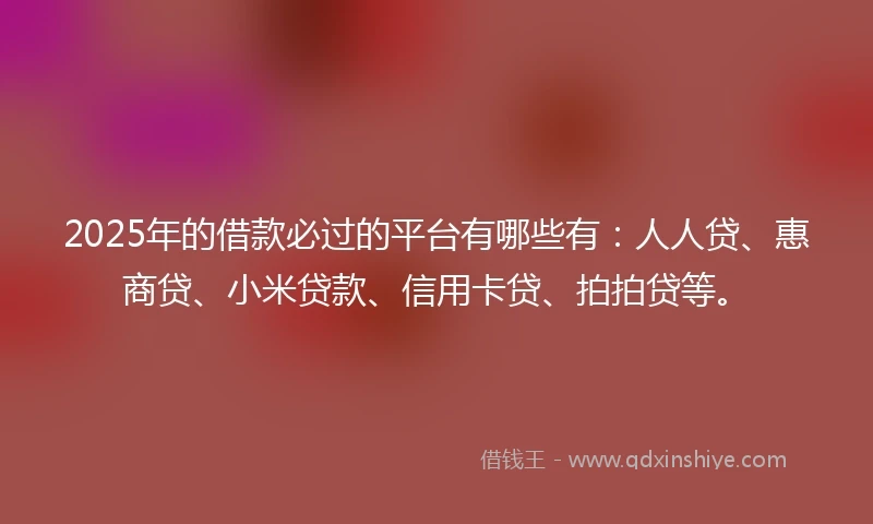 2025年的借款必过的平台有哪些有：人人贷、惠商贷、小米贷款、信用卡贷、拍拍贷等。