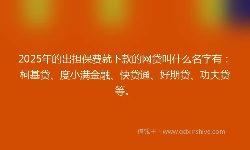 2025年的出担保费就下款的网贷叫什么名字有：柯基贷、度小满金融、快贷通、好期贷、功夫贷等。