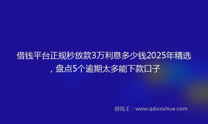借钱平台正规秒放款3万利息多少钱2025年精选，盘点5个逾期太多能下款口子