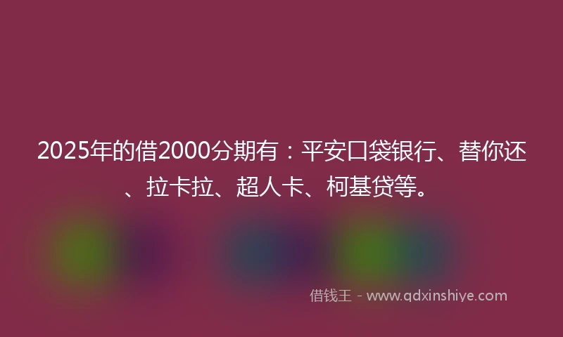 2025年的借2000分期有：平安口袋银行、替你还、拉卡拉、超人卡、柯基贷等。