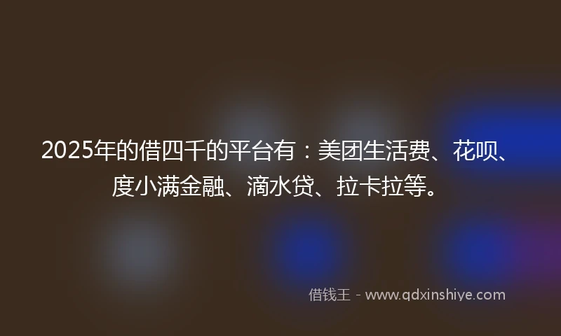 2025年的借四千的平台有：美团生活费、花呗、度小满金融、滴水贷、拉卡拉等。