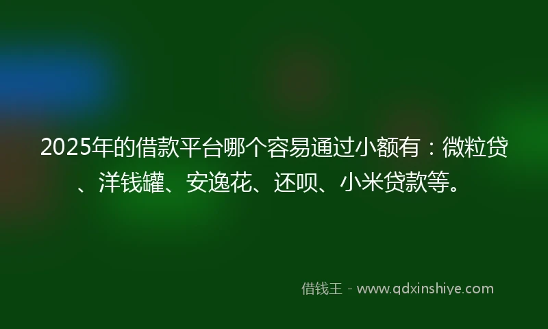 2025年的借款平台哪个容易通过小额有：微粒贷、洋钱罐、安逸花、还呗、小米贷款等。