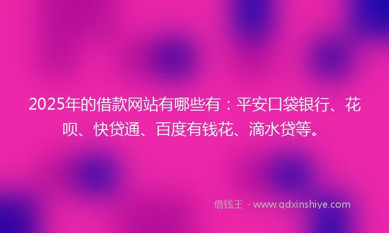 2025年的借款网站有哪些有：平安口袋银行、花呗、快贷通、百度有钱花、滴水贷等。