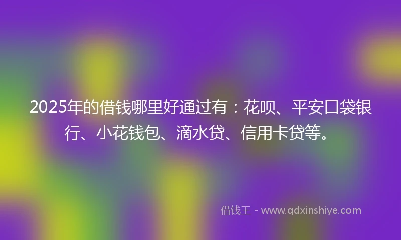 2025年的借钱哪里好通过有：花呗、平安口袋银行、小花钱包、滴水贷、信用卡贷等。