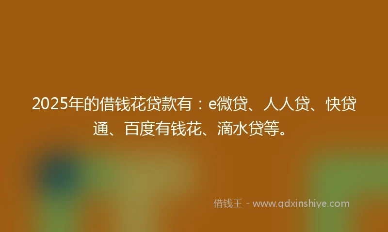 2025年的借钱花贷款有：e微贷、人人贷、快贷通、百度有钱花、滴水贷等。