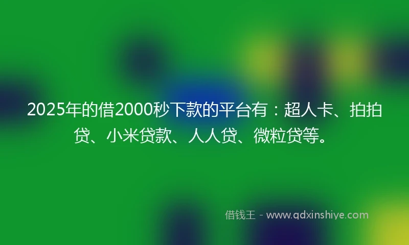2025年的借2000秒下款的平台有：超人卡、拍拍贷、小米贷款、人人贷、微粒贷等。