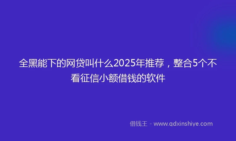 全黑能下的网贷叫什么2025年推荐，整合5个不看征信小额借钱的软件