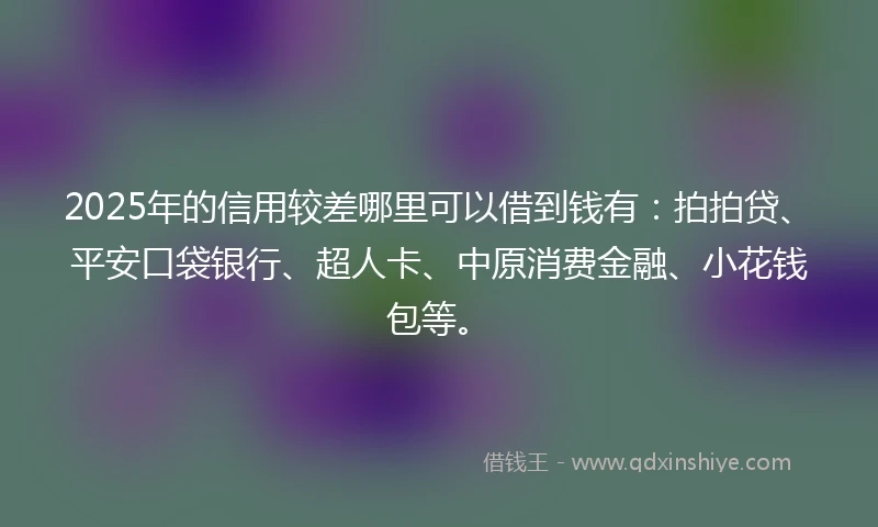 2025年的信用较差哪里可以借到钱有：拍拍贷、平安口袋银行、超人卡、中原消费金融、小花钱包等。