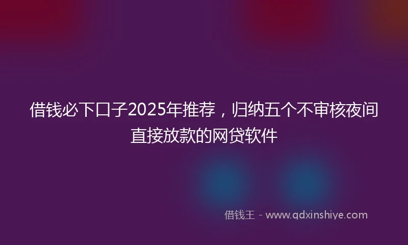 借钱必下口子2025年推荐，归纳五个不审核夜间直接放款的网贷软件