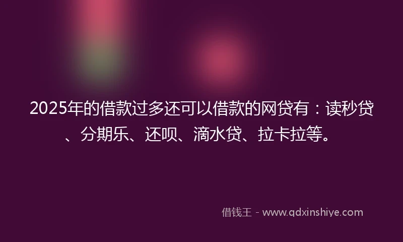 2025年的借款过多还可以借款的网贷有：读秒贷、分期乐、还呗、滴水贷、拉卡拉等。