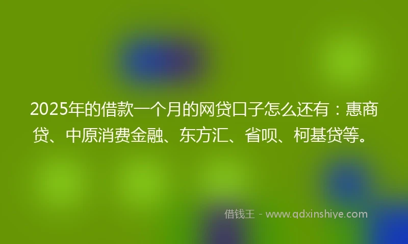 2025年的借款一个月的网贷口子怎么还有:惠商贷、中原消费金融、东方汇、省呗、柯基贷等。