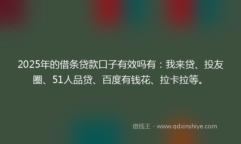 2025年的借条贷款口子有效吗有：我来贷、投友圈、51人品贷、百度有钱花、拉卡拉等。