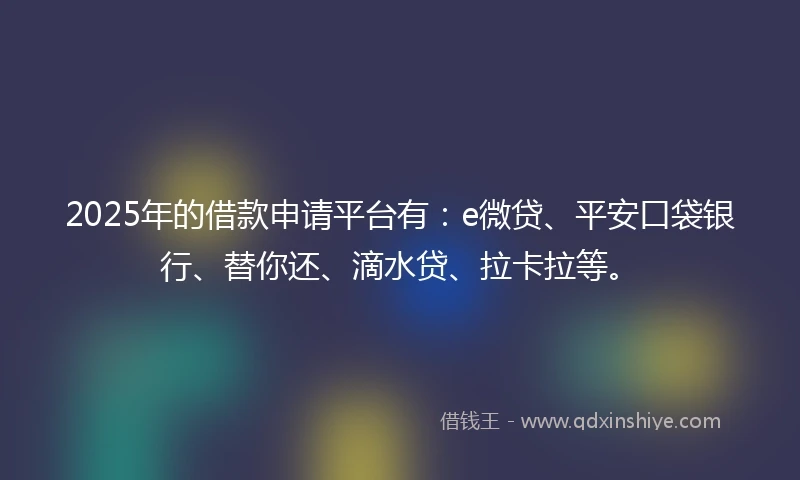 2025年的借款申请平台有：e微贷、平安口袋银行、替你还、滴水贷、拉卡拉等。