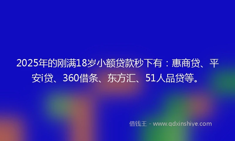2025年的刚满18岁小额贷款秒下有：惠商贷、平安i贷、360借条、东方汇、51人品贷等。