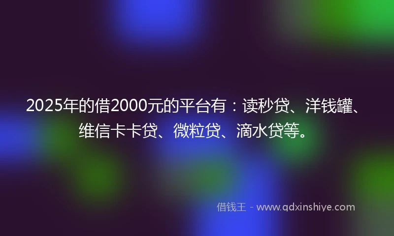 2025年的借2000元的平台有：读秒贷、洋钱罐、维信卡卡贷、微粒贷、滴水贷等。