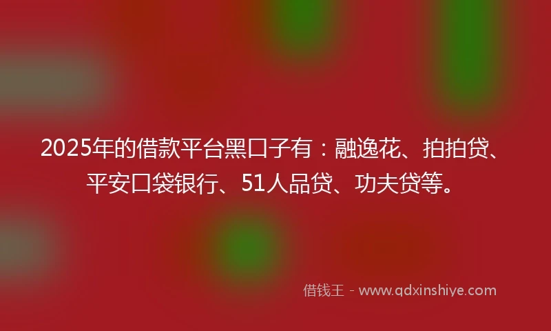 2025年的借款平台黑口子有：融逸花、拍拍贷、平安口袋银行、51人品贷、功夫贷等。