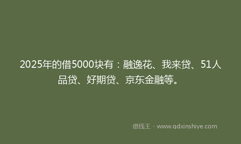 2025年的借5000块有：融逸花、我来贷、51人品贷、好期贷、京东金融等。