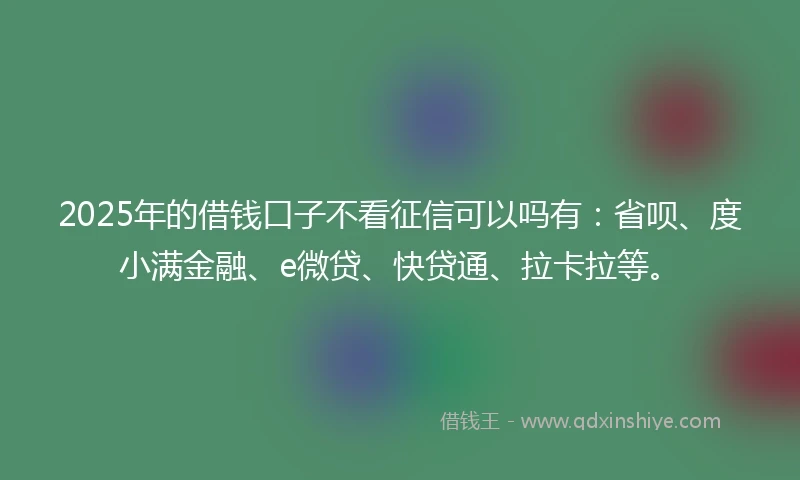 2025年的借钱口子不看征信可以吗有：省呗、度小满金融、e微贷、快贷通、拉卡拉等。