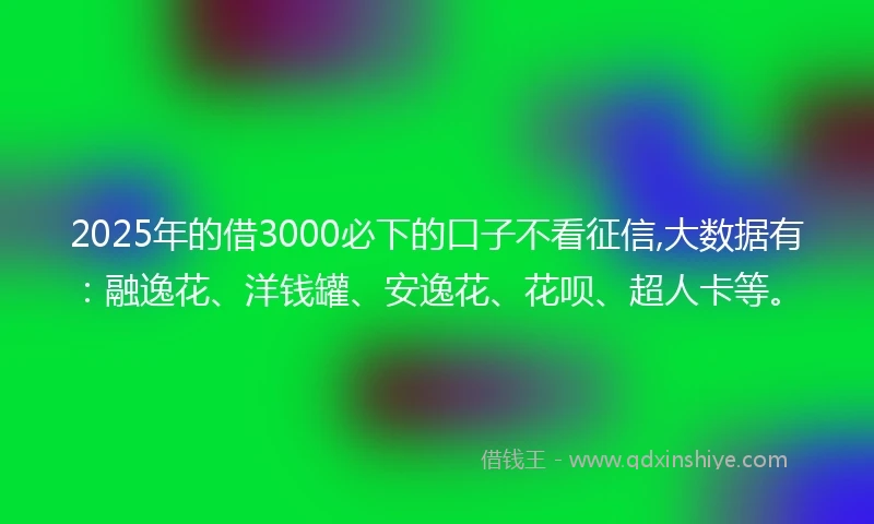 2025年的借3000必下的口子不看征信,大数据有：融逸花、洋钱罐、安逸花、花呗、超人卡等。