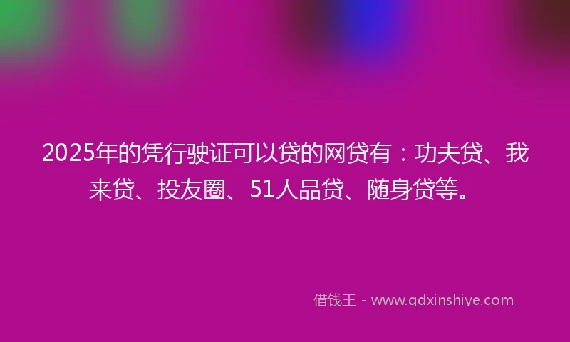 2025年的凭行驶证可以贷的网贷有：功夫贷、我来贷、投友圈、51人品贷、随身贷等。