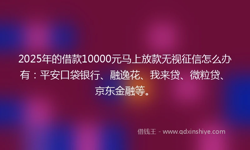 2025年的借款10000元马上放款无视征信怎么办有：平安口袋银行、融逸花、我来贷、微粒贷、京东金融等。