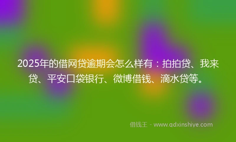 2025年的借网贷逾期会怎么样有：拍拍贷、我来贷、平安口袋银行、微博借钱、滴水贷等。