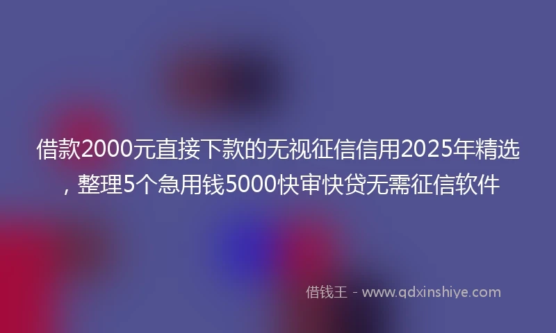 借款2000元直接下款的无视征信信用2025年精选，整理5个急用钱5000快审快贷无需征信软件