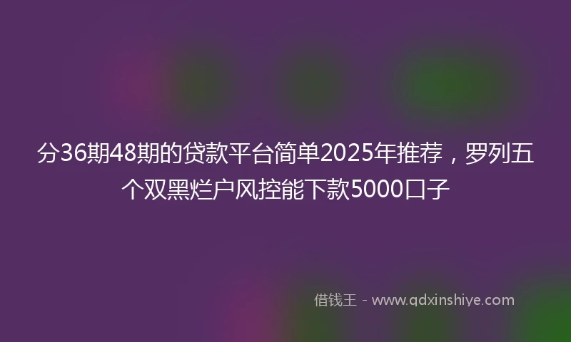 分36期48期的贷款平台简单2025年推荐，罗列五个双黑烂户风控能下款5000口子