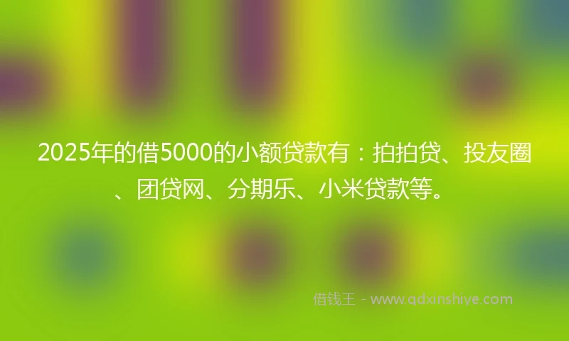 2025年的借5000的小额贷款有：拍拍贷、投友圈、团贷网、分期乐、小米贷款等。