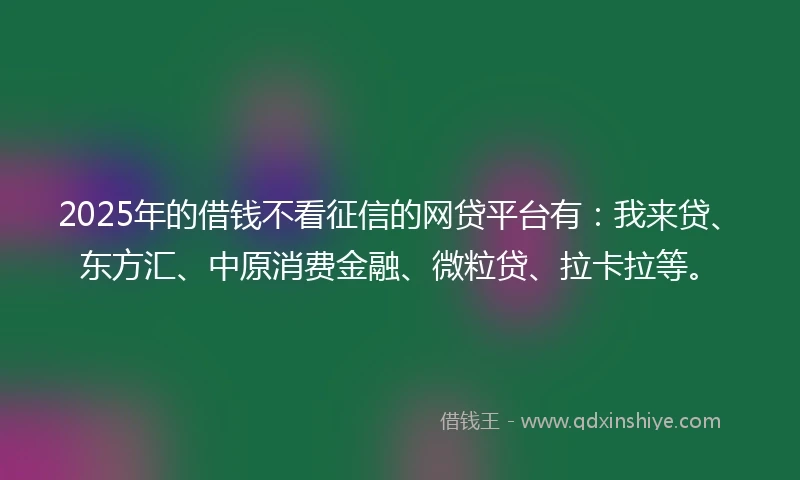 2025年的借钱不看征信的网贷平台有：我来贷、东方汇、中原消费金融、微粒贷、拉卡拉等。