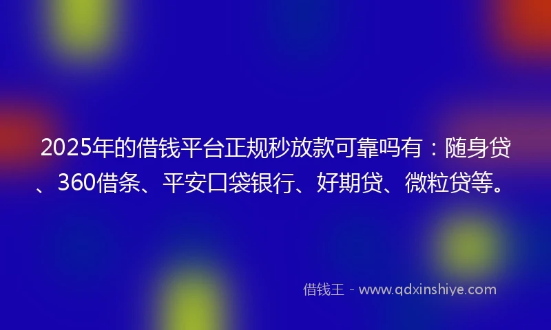 2025年的借钱平台正规秒放款可靠吗有：随身贷、360借条、平安口袋银行、好期贷、微粒贷等。