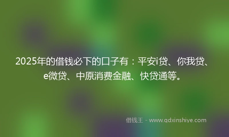 2025年的借钱必下的口子有：平安i贷、你我贷、e微贷、中原消费金融、快贷通等。