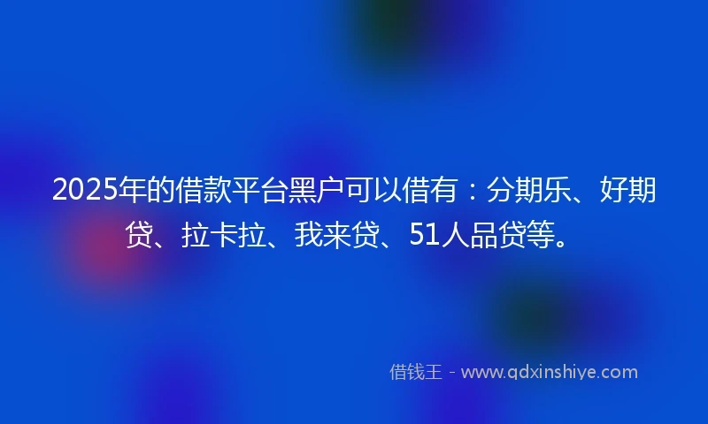 2025年的借款平台黑户可以借有：分期乐、好期贷、拉卡拉、我来贷、51人品贷等。