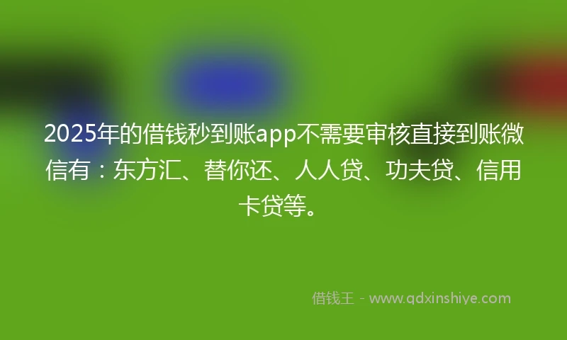 2025年的借钱秒到账app不需要审核直接到账微信有：东方汇、替你还、人人贷、功夫贷、信用卡贷等。