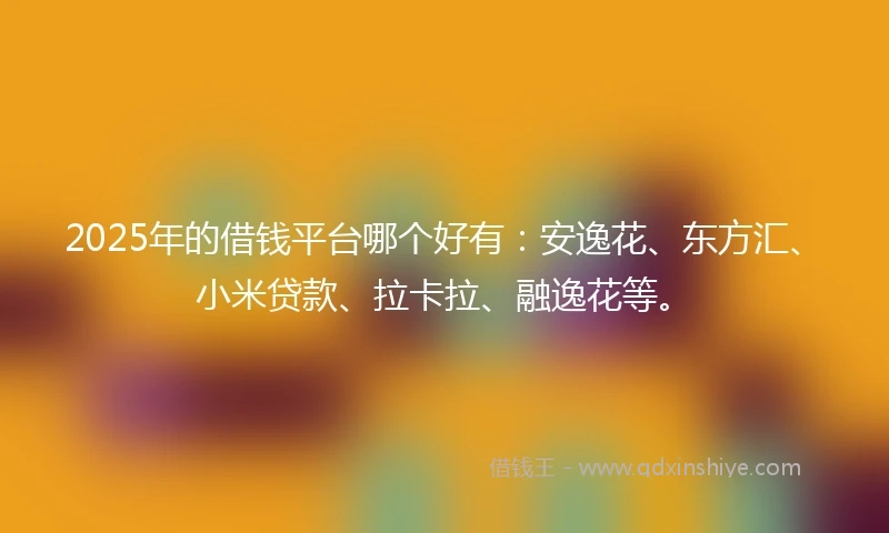 2025年的借钱平台哪个好有：安逸花、东方汇、小米贷款、拉卡拉、融逸花等。