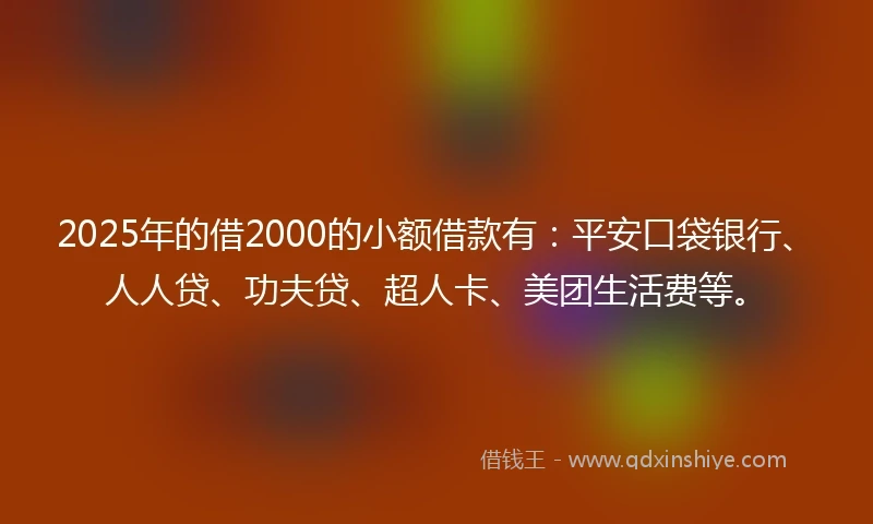 2025年的借2000的小额借款有：平安口袋银行、人人贷、功夫贷、超人卡、美团生活费等。
