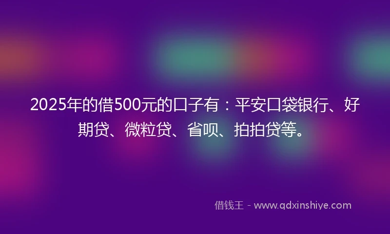 2025年的借500元的口子有：平安口袋银行、好期贷、微粒贷、省呗、拍拍贷等。