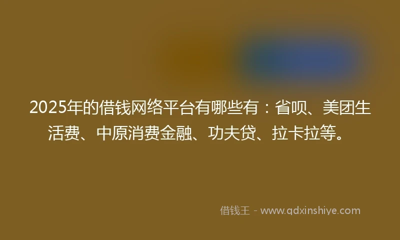 2025年的借钱网络平台有哪些有：省呗、美团生活费、中原消费金融、功夫贷、拉卡拉等。