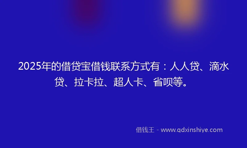 2025年的借贷宝借钱联系方式有：人人贷、滴水贷、拉卡拉、超人卡、省呗等。