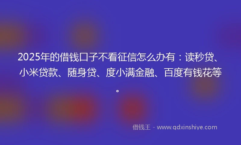2025年的借钱口子不看征信怎么办有：读秒贷、小米贷款、随身贷、度小满金融、百度有钱花等。