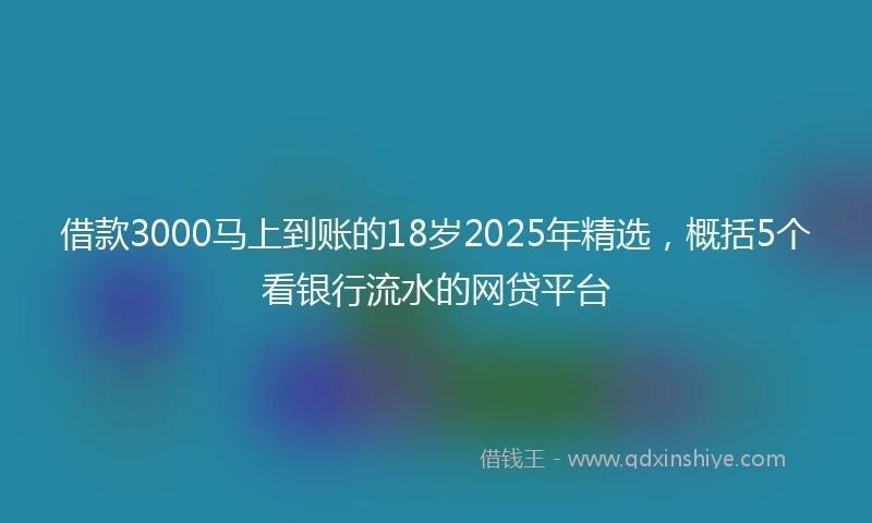 借款3000马上到账的18岁2025年精选，概括5个看银行流水的网贷平台