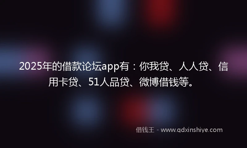 2025年的借款论坛app有：你我贷、人人贷、信用卡贷、51人品贷、微博借钱等。