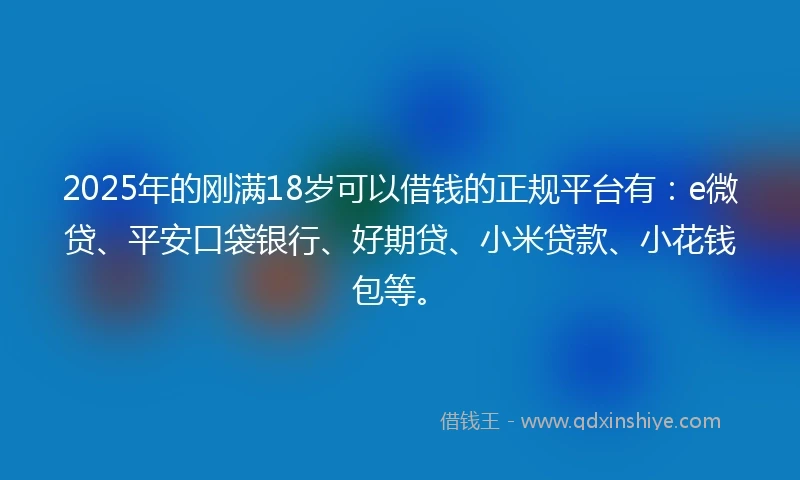2025年的刚满18岁可以借钱的正规平台有：e微贷、平安口袋银行、好期贷、小米贷款、小花钱包等。
