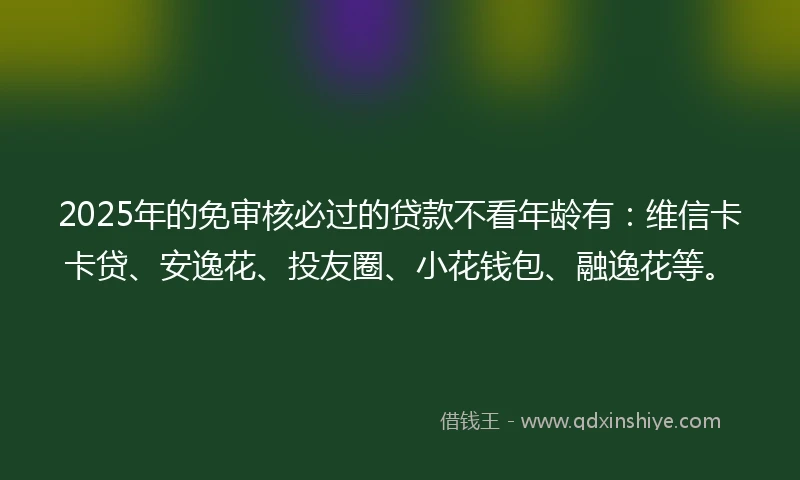 2025年的免审核必过的贷款不看年龄有：维信卡卡贷、安逸花、投友圈、小花钱包、融逸花等。