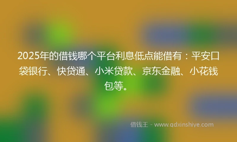 2025年的借钱哪个平台利息低点能借有：平安口袋银行、快贷通、小米贷款、京东金融、小花钱包等。