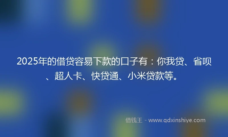 2025年的借贷容易下款的口子有：你我贷、省呗、超人卡、快贷通、小米贷款等。