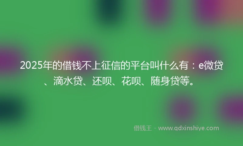 2025年的借钱不上征信的平台叫什么有：e微贷、滴水贷、还呗、花呗、随身贷等。