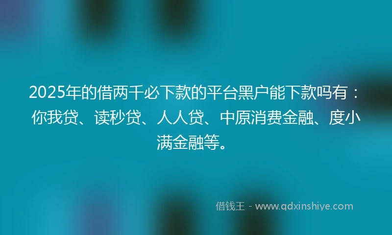 2025年的借两千必下款的平台黑户能下款吗有：你我贷、读秒贷、人人贷、中原消费金融、度小满金融等。